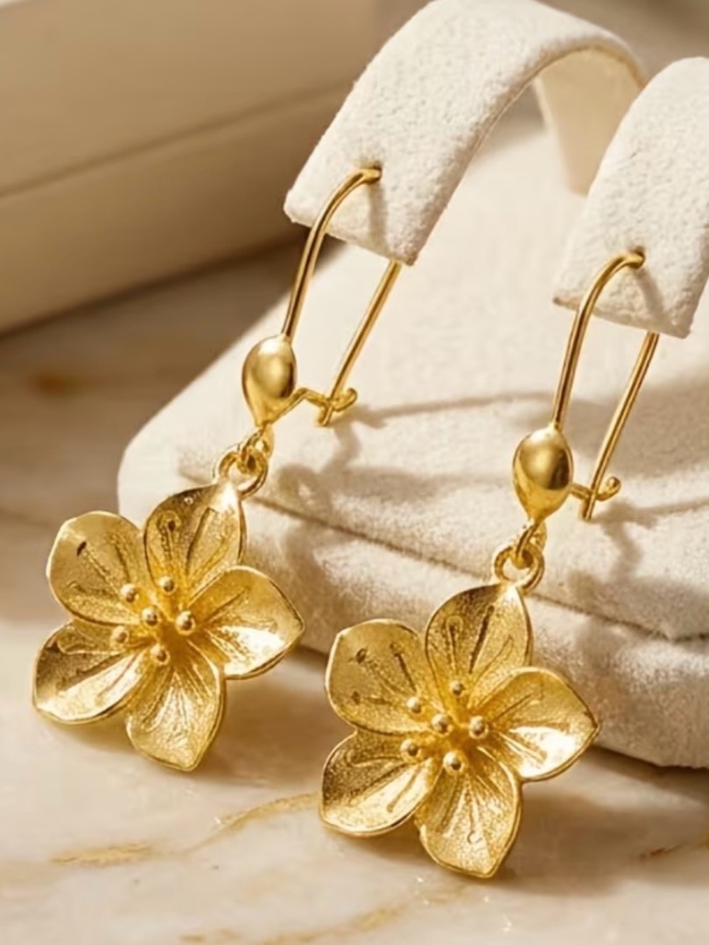Gold Floral Drop Earrings for Women - Elegant Blossom Design
